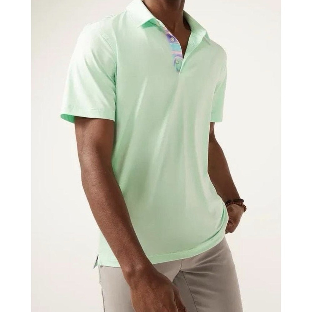 Chubbies Golf Performance Polo Mens Large Teal Mint Rainbow Collar